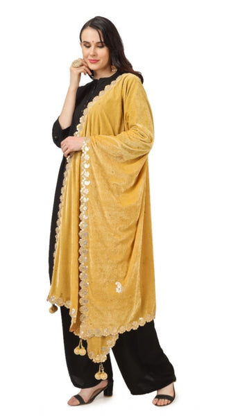 Mayawye Women's Velvet Gotta Patti Dupatta (Yellow, Length: 2.25 to 2.50 Mtr)