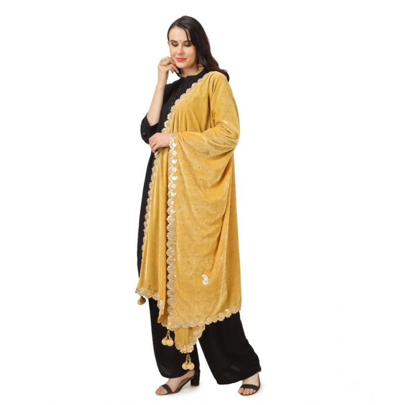 Mayawye Women's Velvet Gotta Patti Dupatta (Yellow, Length: 2.25 to 2.50 Mtr)