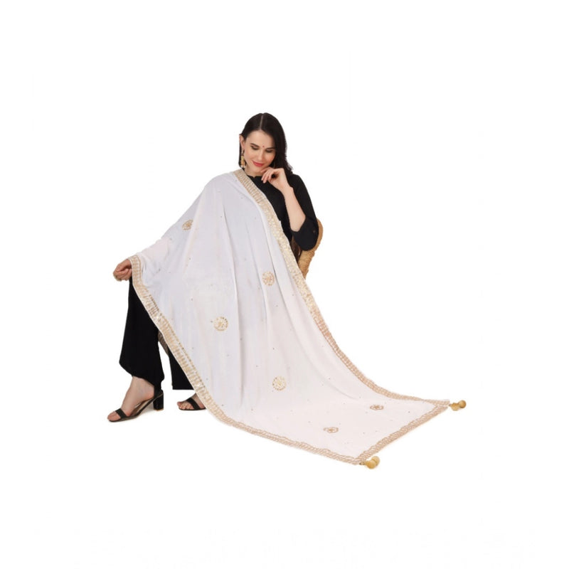 Mayawye Women's Velvet Gotta Patti Dupatta (White, Length: 2.25 to 2.50 Mtr)