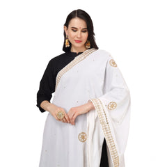Mayawye Women's Velvet Gotta Patti Dupatta (White, Length: 2.25 to 2.50 Mtr)