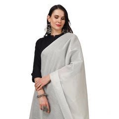 Mayawye Women's Chanderi Solid Dupatta (White, Length: 2.25 to 2.50 Mtr)
