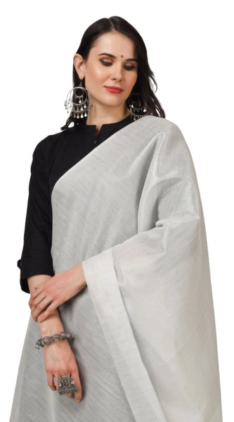 Mayawye Women's Chanderi Solid Dupatta (White, Length: 2.25 to 2.50 Mtr)