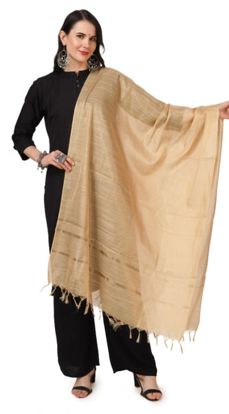 Mayawye Women's Chanderi Solid Dupatta (Gold, Length: 2.25 to 2.50 Mtr)