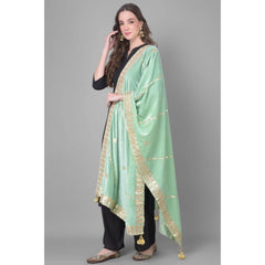 Mayawye Women's Velvet Gotta Patti Dupatta (Sea Green, Length: 2.25 to 2.50 Mtr)