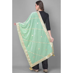 Mayawye Women's Velvet Gotta Patti Dupatta (Sea Green, Length: 2.25 to 2.50 Mtr)