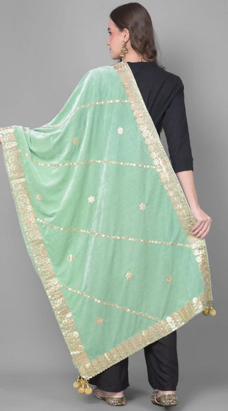 Mayawye Women's Velvet Gotta Patti Dupatta (Sea Green, Length: 2.25 to 2.50 Mtr)