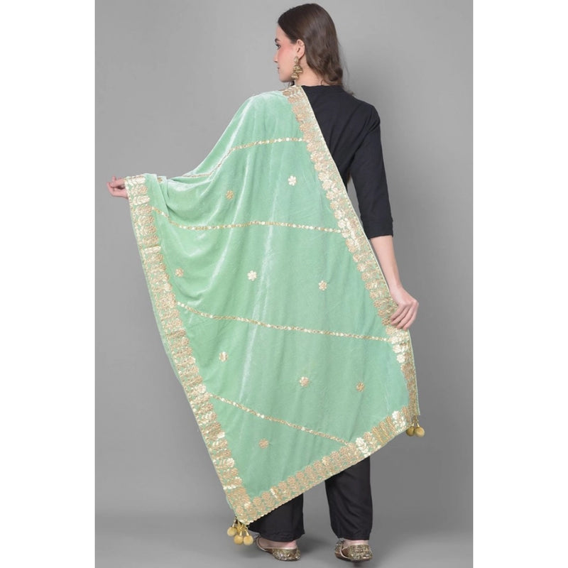 Mayawye Women's Velvet Gotta Patti Dupatta (Sea Green, Length: 2.25 to 2.50 Mtr)