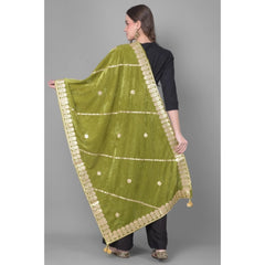 Mayawye Women's Velvet Gotta Patti Dupatta (Olive, Length: 2.25 to 2.50 Mtr)