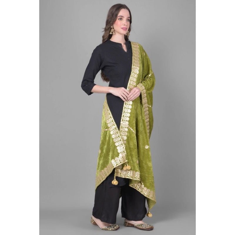 Mayawye Women's Velvet Gotta Patti Dupatta (Olive, Length: 2.25 to 2.50 Mtr)