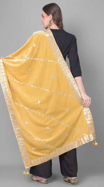 Mayawye Women's Velvet Gotta Patti Dupatta (Gold, Length: 2.25 to 2.50 Mtr)