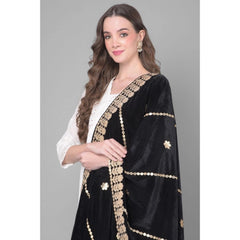 Mayawye Women's Velvet Gotta Patti Dupatta (Black, Length: 2.25 to 2.50 Mtr)