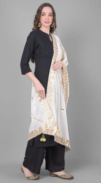 Mayawye Women's Velvet Gotta Patti Dupatta (White, Length: 2.25 to 2.50 Mtr)