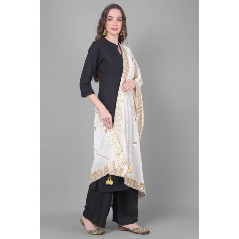 Mayawye Women's Velvet Gotta Patti Dupatta (White, Length: 2.25 to 2.50 Mtr)
