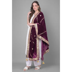 Mayawye Women's Velvet Gotta Patti Dupatta (Wine, Length: 2.25 to 2.50 Mtr)