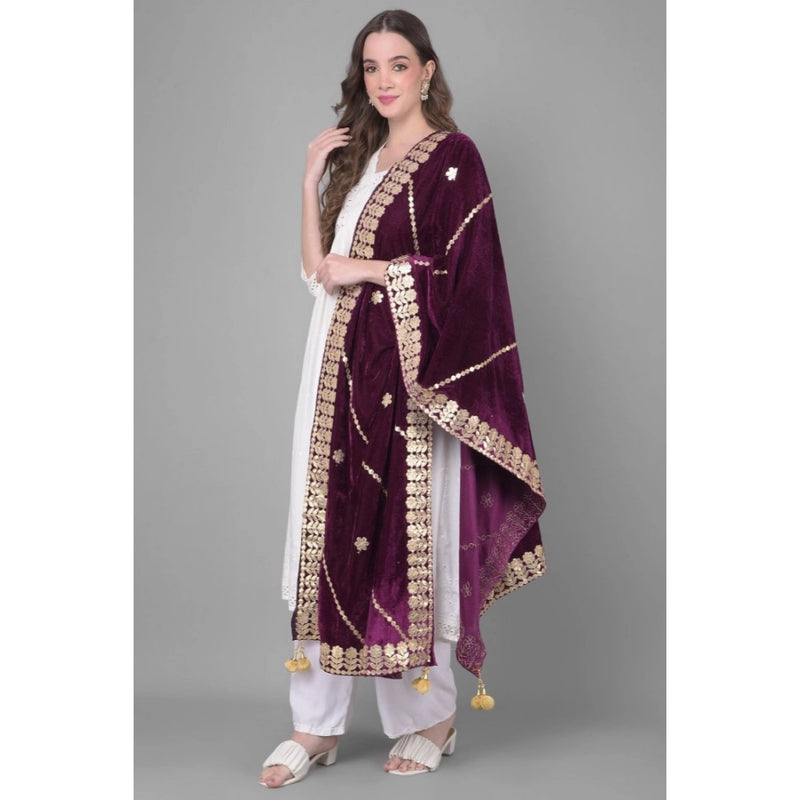 Mayawye Women's Velvet Gotta Patti Dupatta (Wine, Length: 2.25 to 2.50 Mtr)