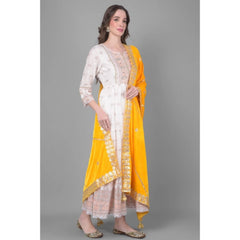 Mayawye Women's Velvet Gotta Patti Dupatta (Yellow, Length: 2.25 to 2.50 Mtr)