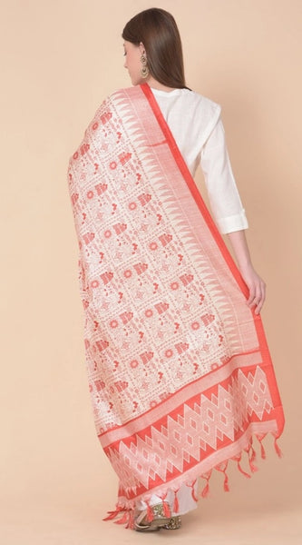 Mayawye Women's Art Silk Printed Dupatta (Orange, Length: 2.25 to 2.50 Mtr)