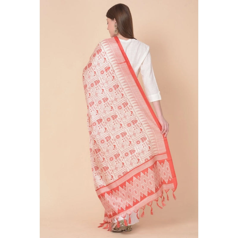 Mayawye Women's Art Silk Printed Dupatta (Orange, Length: 2.25 to 2.50 Mtr)