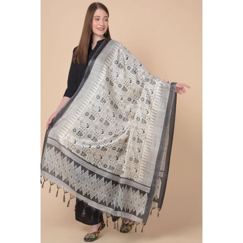 Mayawye Women's Art Silk Printed Dupatta (Black, Length: 2.25 to 2.50 Mtr)