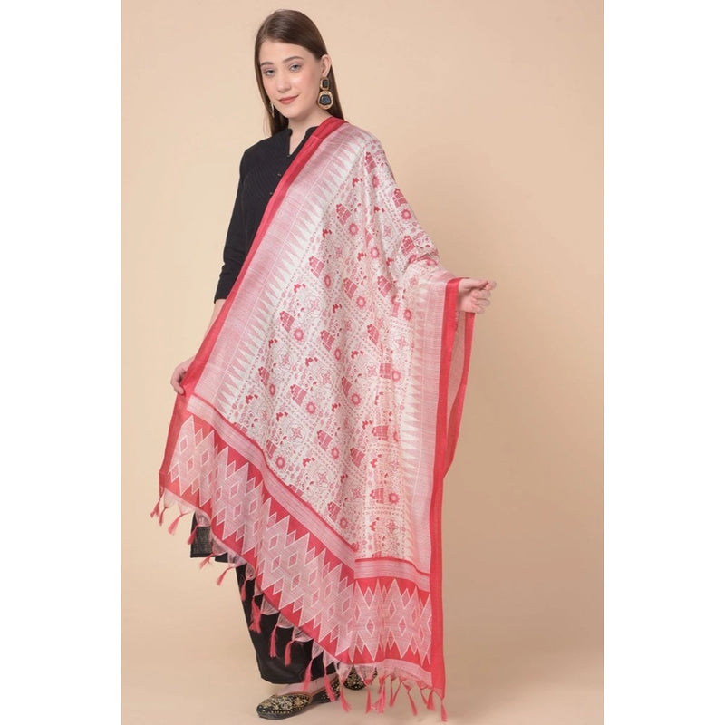 Mayawye Women's Art Silk Printed Dupatta (Red, Length: 2.25 to 2.50 Mtr)