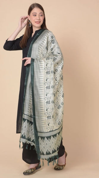 Mayawye Women's Art Silk Printed Dupatta (Grey, Length: 2.25 to 2.50 Mtr)