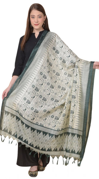 Mayawye Women's Art Silk Printed Dupatta (Grey, Length: 2.25 to 2.50 Mtr)