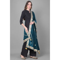 Mayawye Women's Velvet Gotta Patti Dupatta (Teal, Length: 2.25 to 2.50 Mtr)