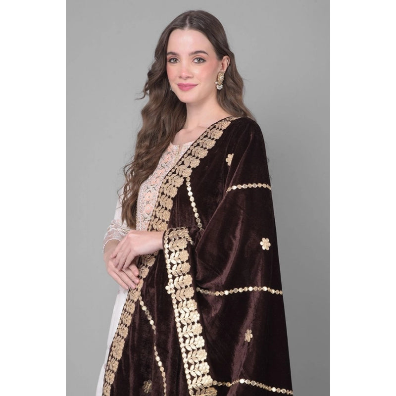 Mayawye Women's Velvet Gotta Patti Dupatta (Brown, Length: 2.25 to 2.50 Mtr)