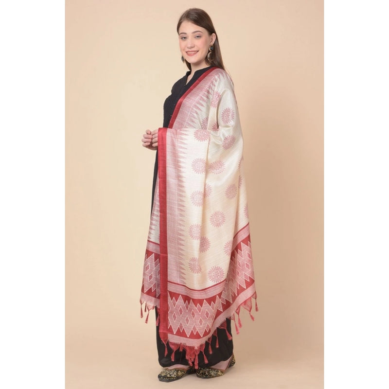 Mayawye Women's Art Silk Printed Dupatta (Maroon, Length: 2.25 to 2.50 Mtr)