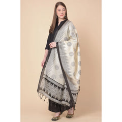 Mayawye Women's Art Silk Printed Dupatta (Black, Length: 2.25 to 2.50 Mtr)