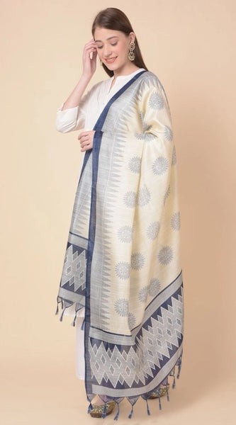 Mayawye Women's Art Silk Printed Dupatta (Blue, Length: 2.25 to 2.50 Mtr)