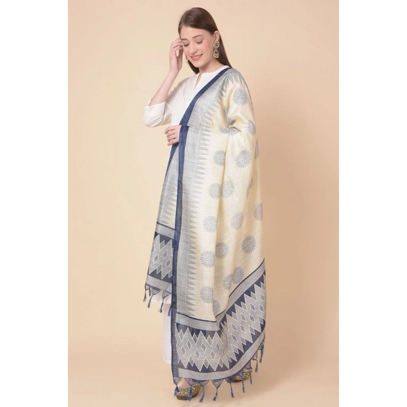 Mayawye Women's Art Silk Printed Dupatta (Blue, Length: 2.25 to 2.50 Mtr)