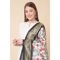Mayawye Women's Art Silk Printed Dupatta (Black, Length: 2.25 to 2.50 Mtr)