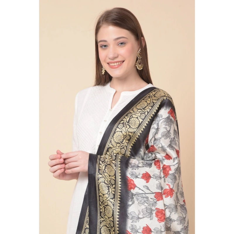 Mayawye Women's Art Silk Printed Dupatta (Black, Length: 2.25 to 2.50 Mtr)