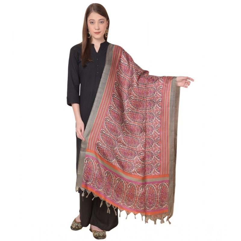 Mayawye Women's Art Silk Printed Dupatta (Grey, Length: 2.25 to 2.50 Mtr)