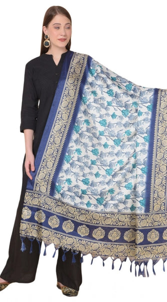 Mayawye Women's Art Silk Printed Dupatta (Blue, Length: 2.25 to 2.50 Mtr)