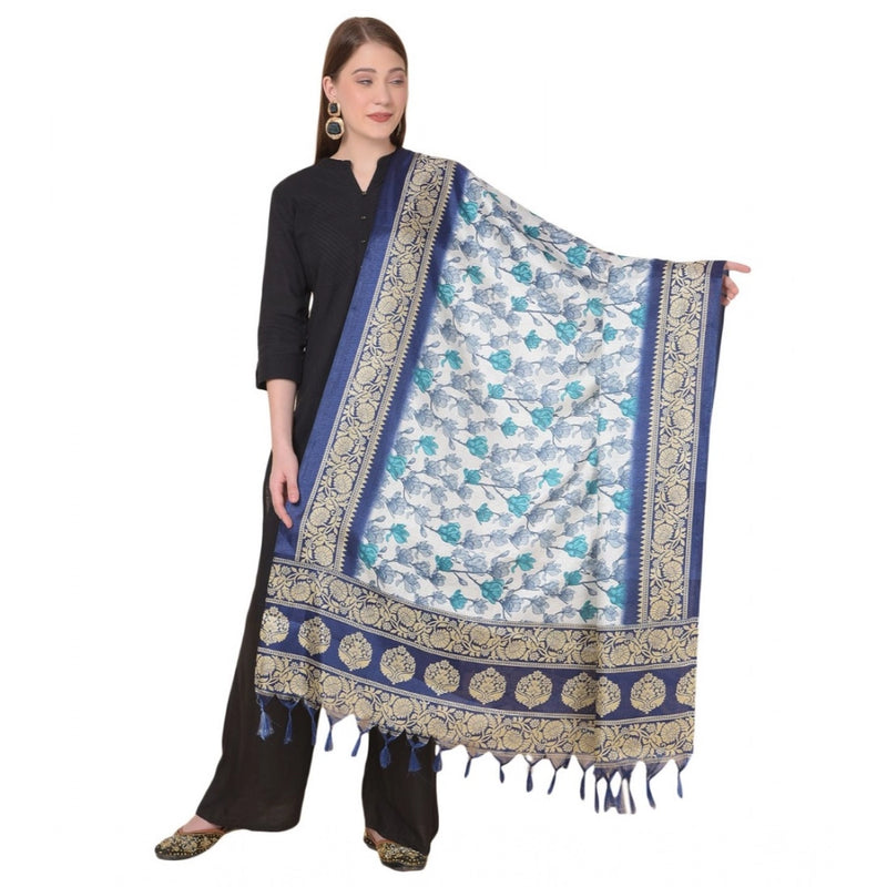 Mayawye Women's Art Silk Printed Dupatta (Blue, Length: 2.25 to 2.50 Mtr)