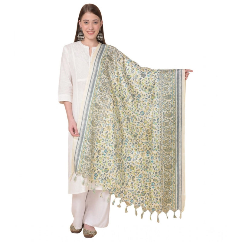 Mayawye Women's Art Silk Printed Dupatta (Off White, Length: 2.25 to 2.50 Mtr)
