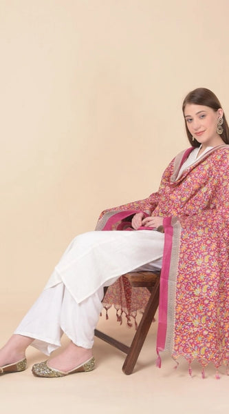 Mayawye Women's Art Silk Printed Dupatta (Pink, Length: 2.25 to 2.50 Mtr)