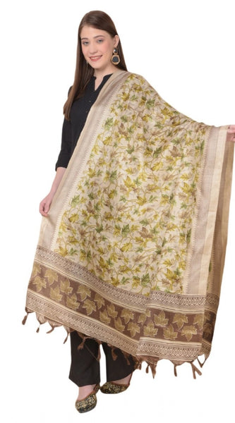 Mayawye Women's Art Silk Printed Dupatta (Gold, Length: 2.25 to 2.50 Mtr)