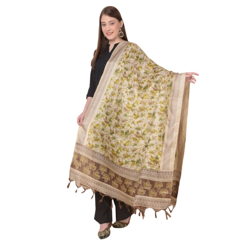 Mayawye Women's Art Silk Printed Dupatta (Gold, Length: 2.25 to 2.50 Mtr)