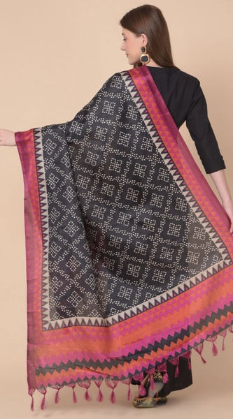 Mayawye Women's Art Silk Printed Dupatta (Black, Length: 2.25 to 2.50 Mtr)