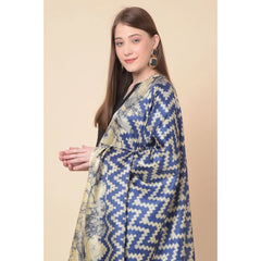 Mayawye Women's Art Silk Printed Dupatta (Blue, Length: 2.25 to 2.50 Mtr)