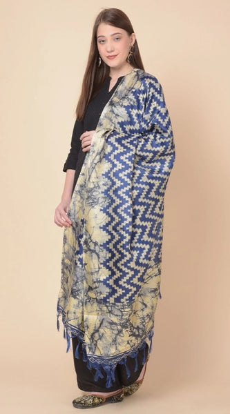 Mayawye Women's Art Silk Printed Dupatta (Blue, Length: 2.25 to 2.50 Mtr)