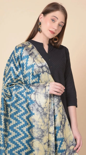 Mayawye Women's Art Silk Printed Dupatta (Blue, Length: 2.25 to 2.50 Mtr)