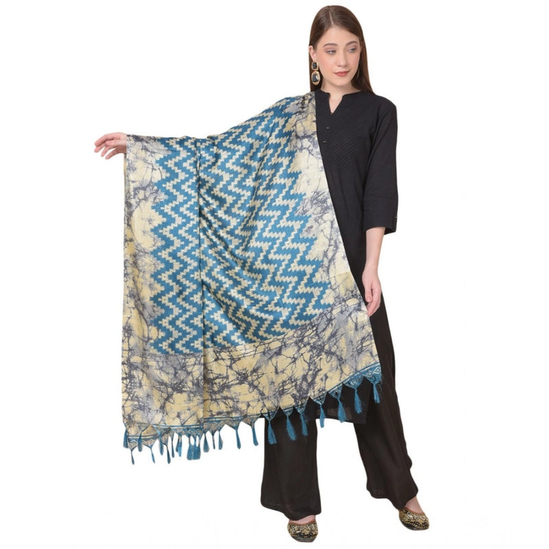 Mayawye Women's Art Silk Printed Dupatta (Blue, Length: 2.25 to 2.50 Mtr)