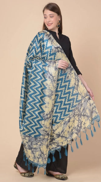 Mayawye Women's Art Silk Printed Dupatta (Blue, Length: 2.25 to 2.50 Mtr)