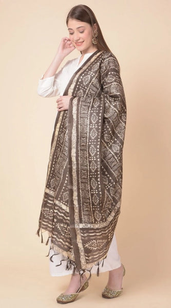 Mayawye Women's Art Silk Printed Dupatta (Brown, Length: 2.25 to 2.50 Mtr)