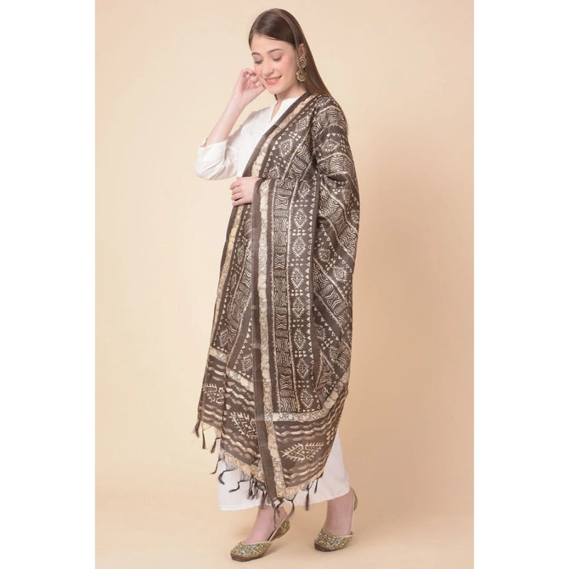 Mayawye Women's Art Silk Printed Dupatta (Brown, Length: 2.25 to 2.50 Mtr)