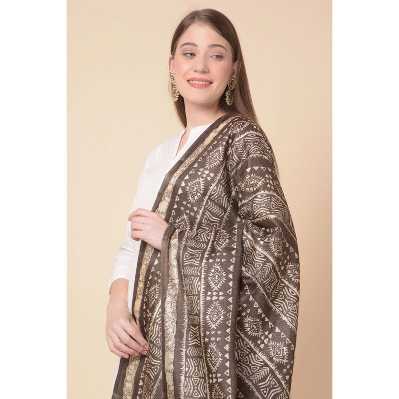 Mayawye Women's Art Silk Printed Dupatta (Brown, Length: 2.25 to 2.50 Mtr)